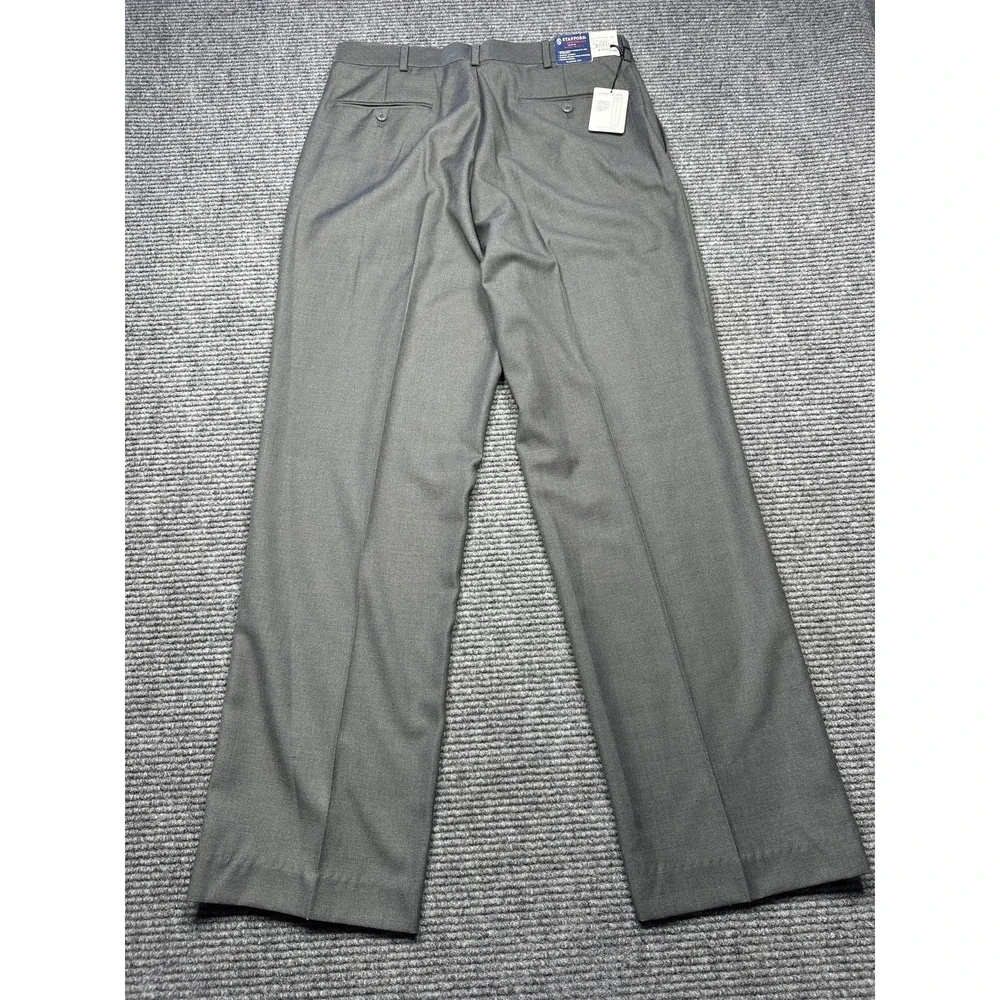 Stafford Pants Mens 34x32 Gray‎ Classic Fit Flat Front Micro Twill Performance